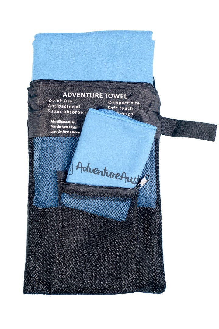 Blue microfibre towel set