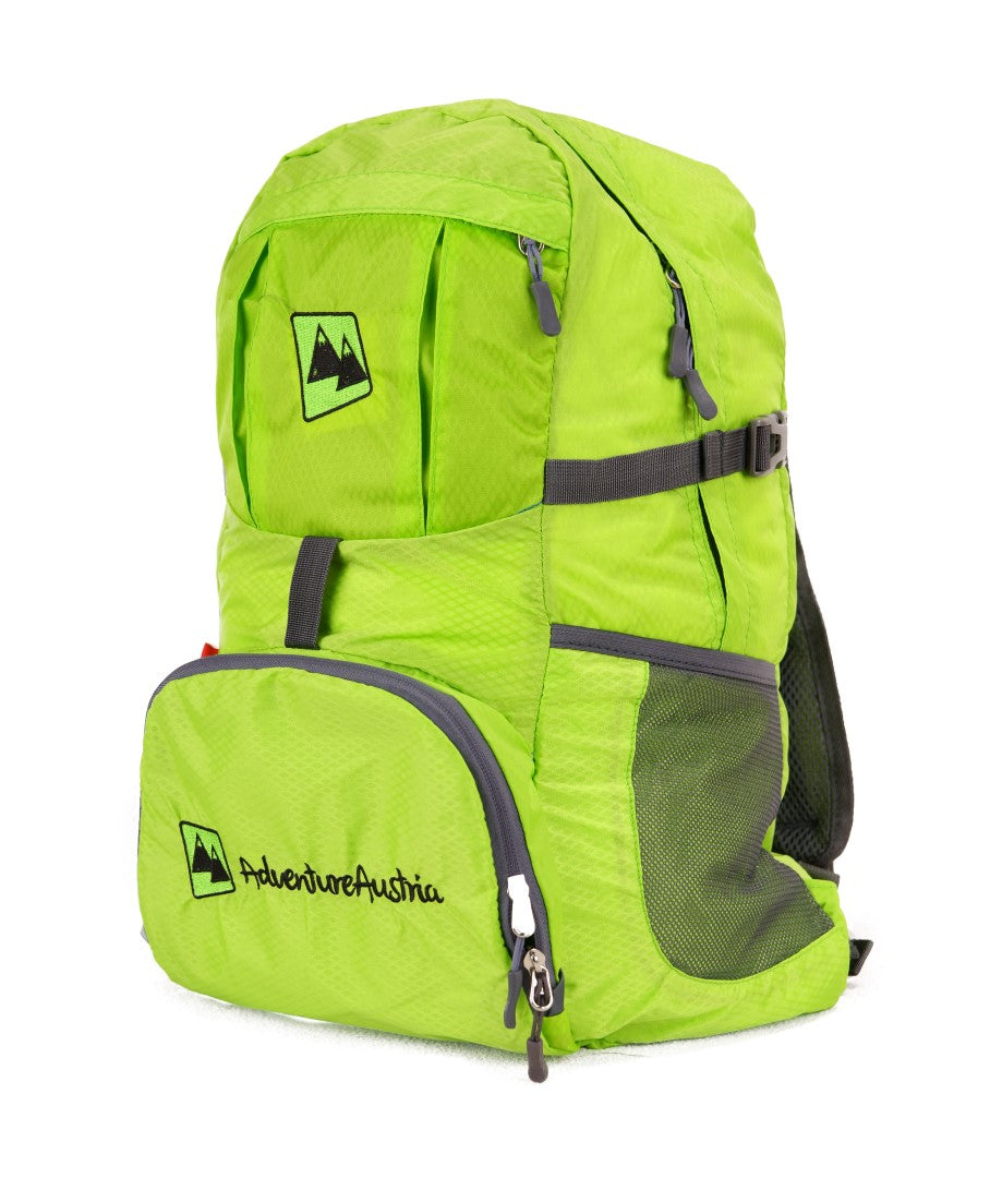 green folding backpack