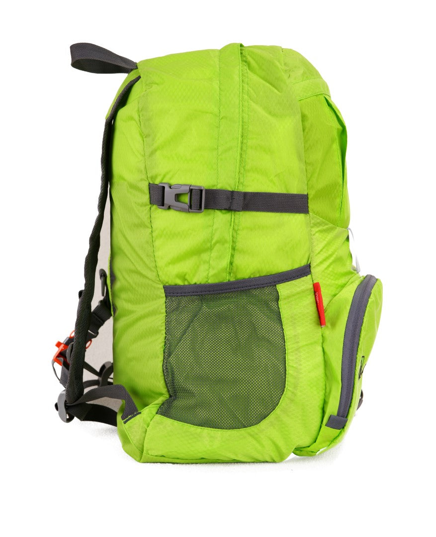 green folding backpack
