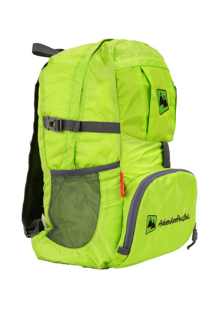 green folding backpack