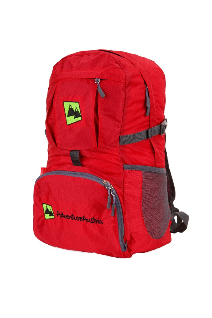 red folding backpack